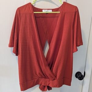 Curvy Girl By Ashley Stewart Orange Cut Out Wrap Top Size 1